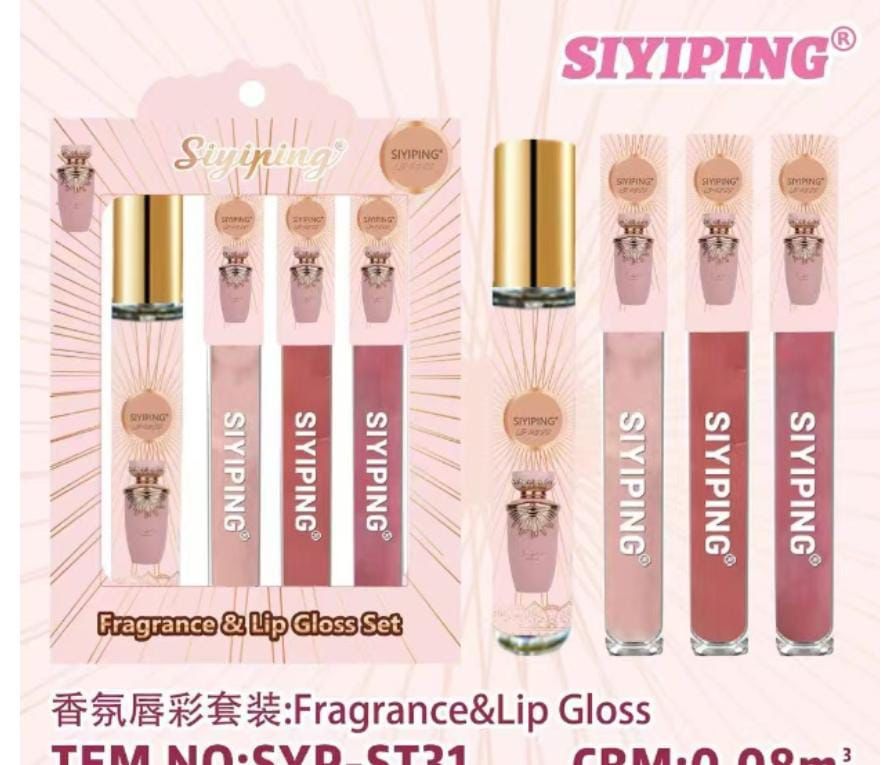 Set 1 perfume viajero + 3 lip gloss