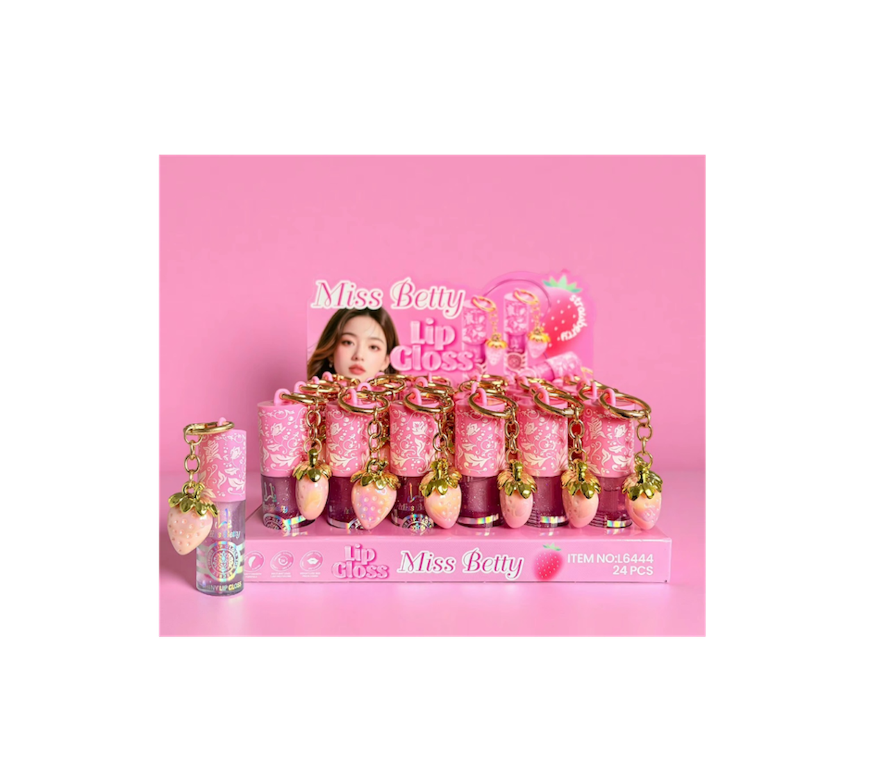 Caja lip Gloss Fresa 24pz