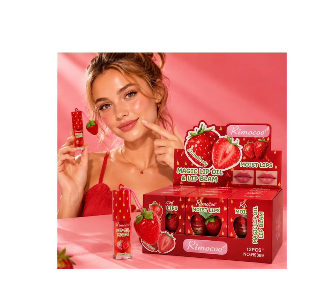 2 in 1 Lip gloss & lip balm caja 12pz