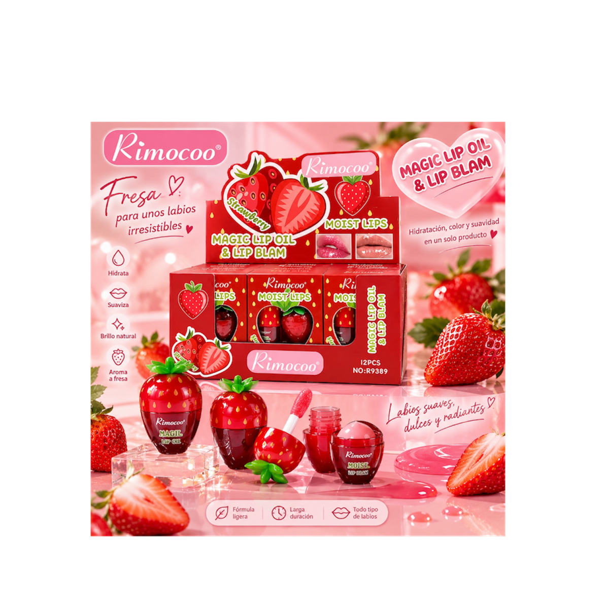 2 in 1 Lip gloss & lip balm caja 12pz