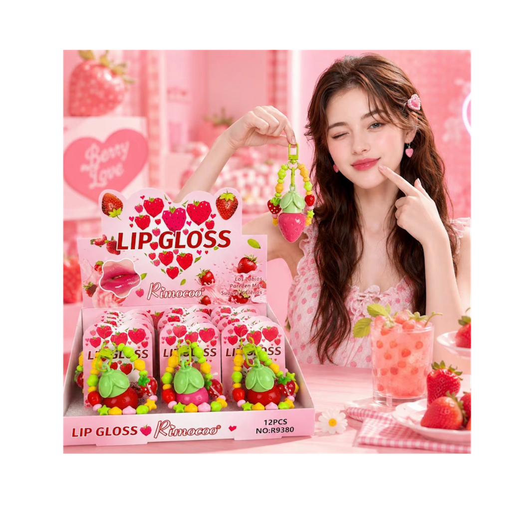 Lip gloss Fresita llavero caja 12pz