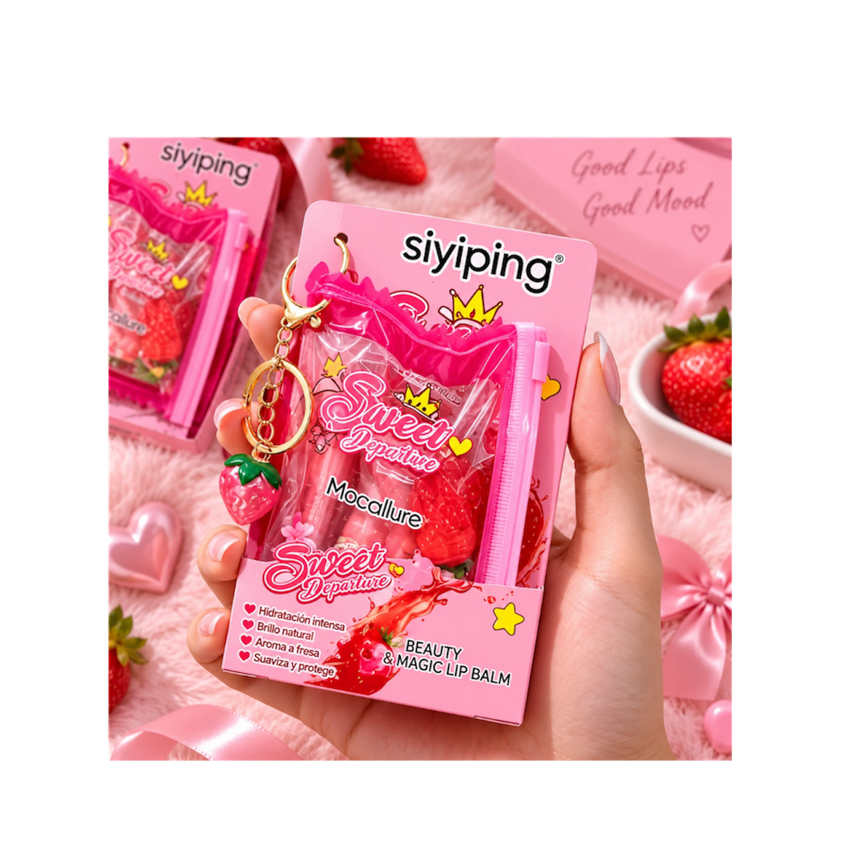 Trío de lip gloss + llavero